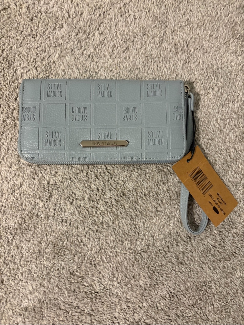 Steve Madden Light Blue Logo-Embossed Wristlet